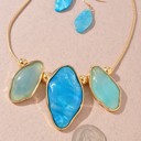  Irregular Resin Stone Pendant Necklace & Earrings Set