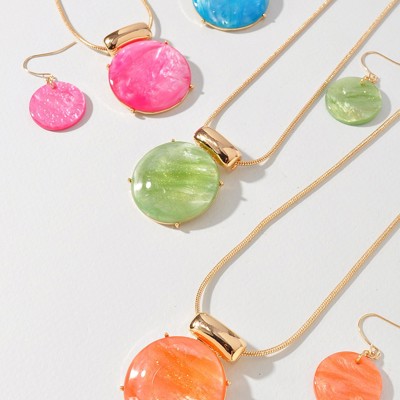 Acetate Round Pendant Necklace & Earrings Set