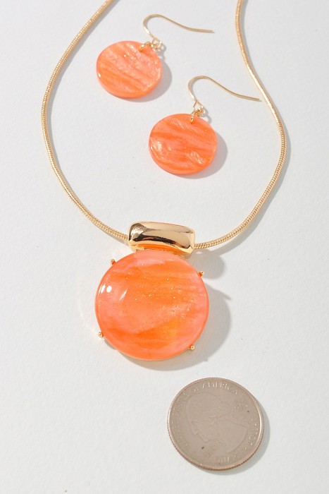 Acetate Round Pendant Necklace & Earrings Set