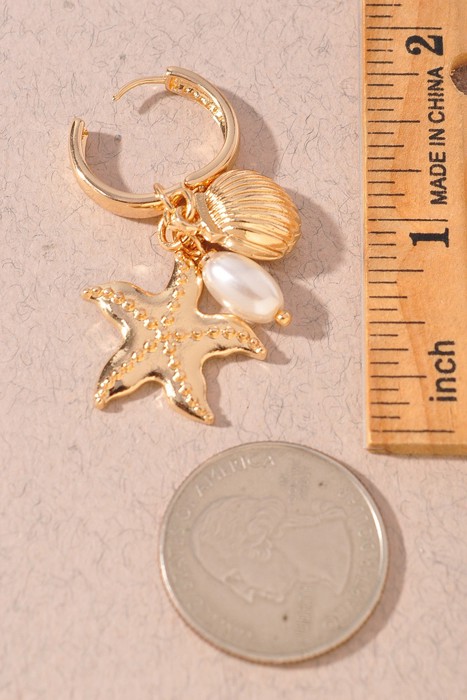 Gold Starfish Clam Charm Huggie Earrings