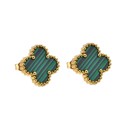 Green Stainless Steel Vintage Clover Stud Earrings