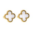 White Stainless Steel Vintage Clover Stud Earrings
