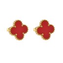 Red Stainless Steel Vintage Clover Stud Earrings