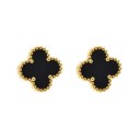 Black Stainless Steel Vintage Clover Stud Earrings