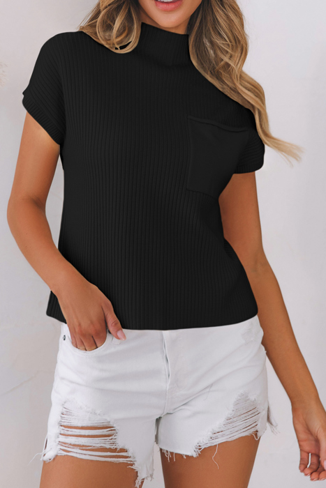 MY DREAM LIFE | Pocket Ribbed Knit Short Sleeve Sweater | S-XL