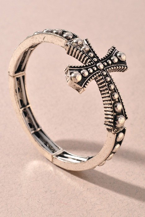 Western Style Rustic Cross Ball Bead Stretch Bracelet