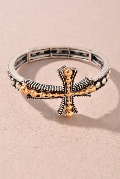 Western Style Rustic Cross Ball Bead Stretch Bracelet