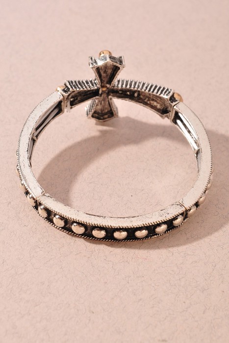 Western Style Rustic Cross Ball Bead Stretch Bracelet
