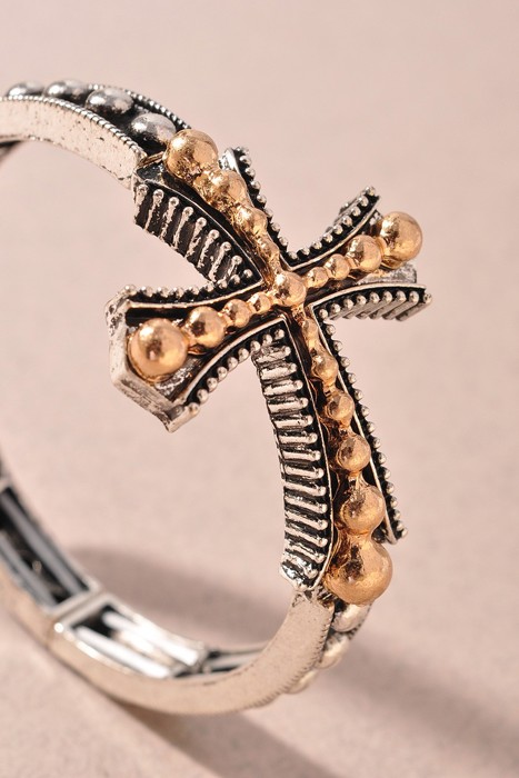 Western Style Rustic Cross Ball Bead Stretch Bracelet