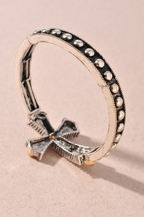Western Style Rustic Cross Ball Bead Stretch Bracelet