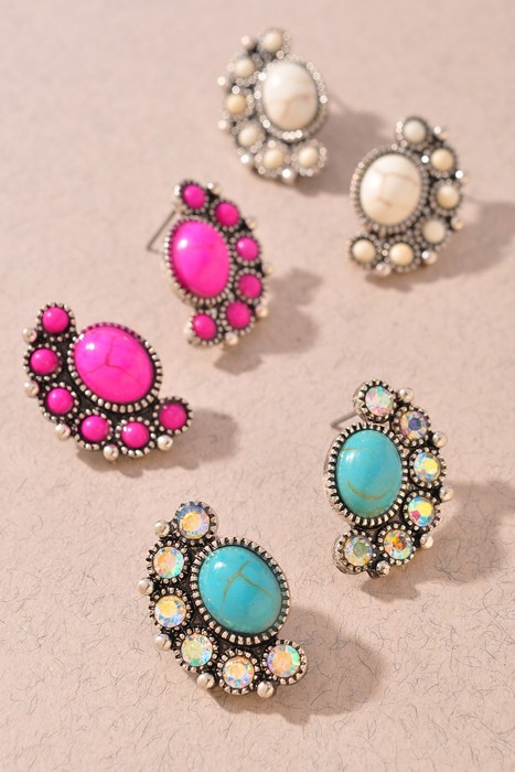 Western Tq Rhinestone Post Earrings