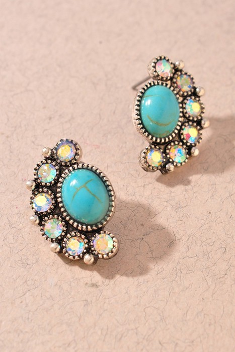Western Tq Rhinestone Post Earrings