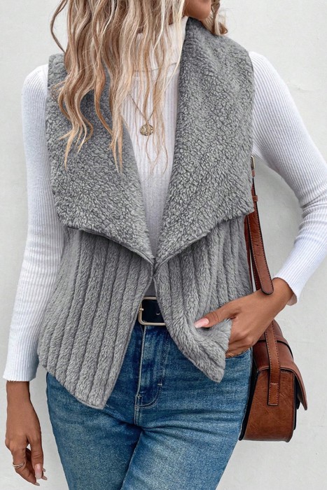 MY DREAM LIFE | Collared Open-Front Teddy Vest | S-XL