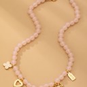  Beaded Charm Necklace-heart Bow Clover