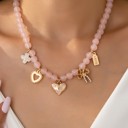  Beaded Charm Necklace-heart Bow Clover