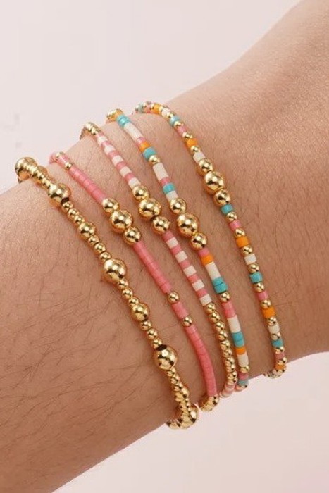 Multi Layer Natural Stone Ball Chain Link Bracelet