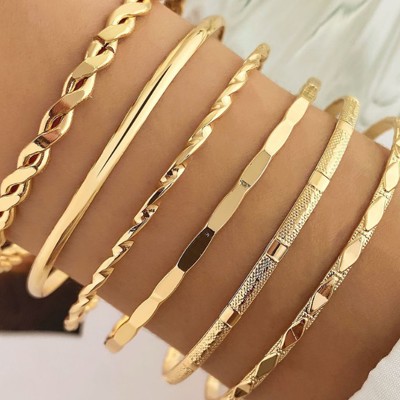 Gold Layered Bangle Set - Mixed Texture Stack