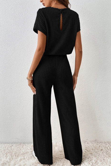 Short Sleeve Wide Leg Ribbed Jumpsuit Loungewear | S-XXL
