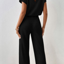  Short Sleeve Wide Leg Ribbed Jumpsuit Loungewear | S-XXL