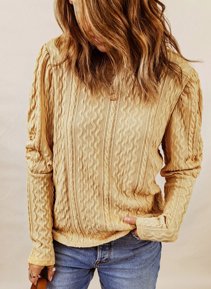 Puffy Sleeve Textured Knit Sweater