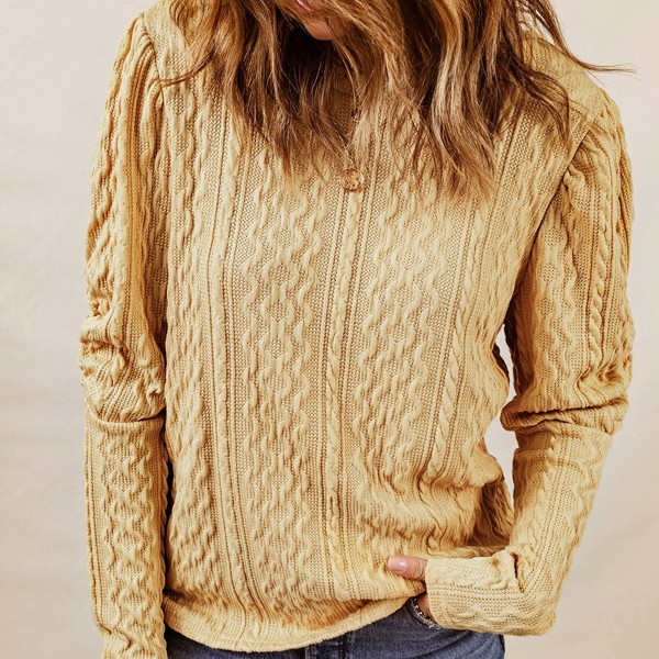 Puffy Sleeve Textured Knit Sweater