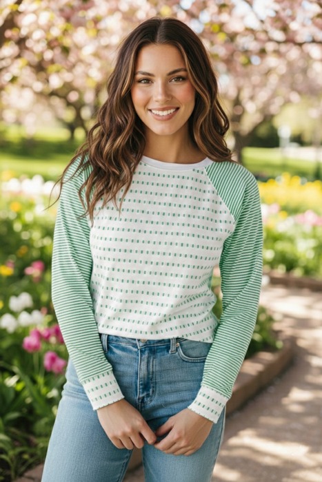 Spring Easy Patchwork Stripe Raglan Top | S-XL