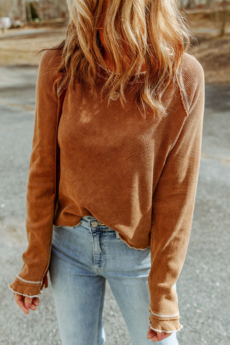 MY DREAM LIFE |Textured Round Neck Long Sleeve Top | Free Shipping