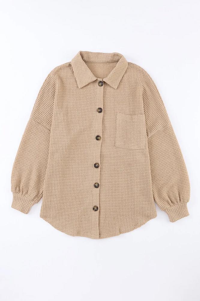 Waffle Knit Button Up Casual Shirt