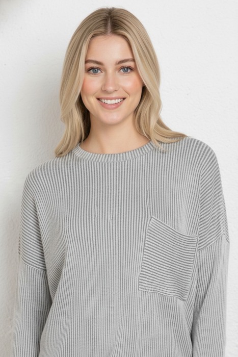 Oversized Striped Ribbed Long Sleeve Top
