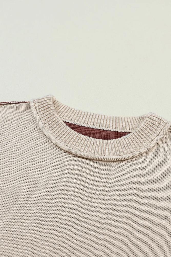 Colorblock Bishop Sleeve Ribbed Trim Sweater