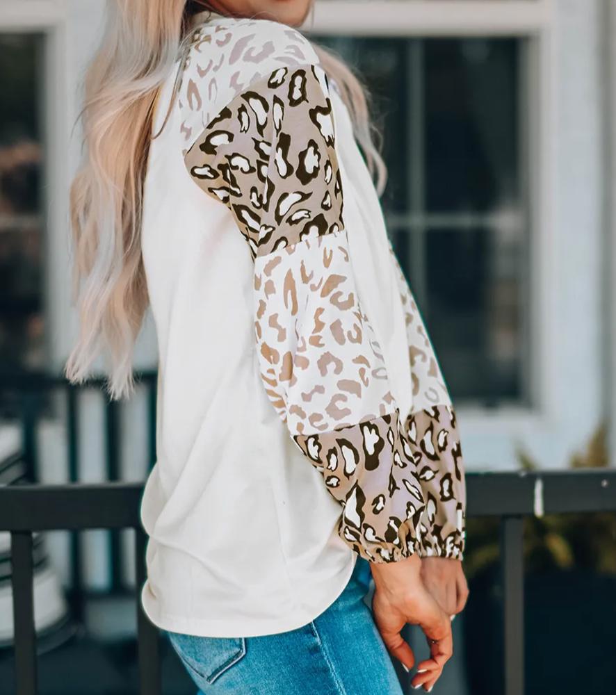 Leopard Bubble Sleeve Top