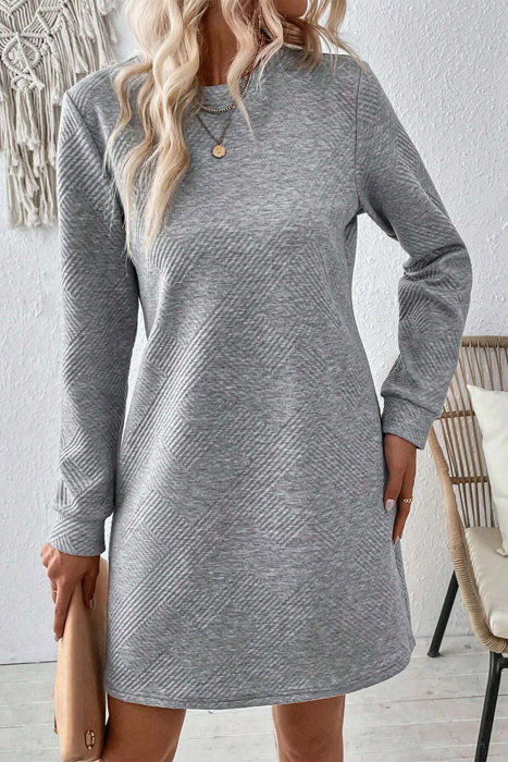MY DREAM LIFE | Textured Long Sleeve Side Pockets Shift Dress
