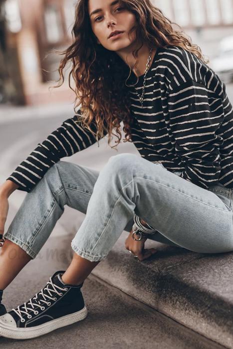 Casual Retro Striped Long Sleeve Top