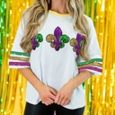  Sequin Fleur de Lis Mardi Gras Varsity T Shirt | S-XL