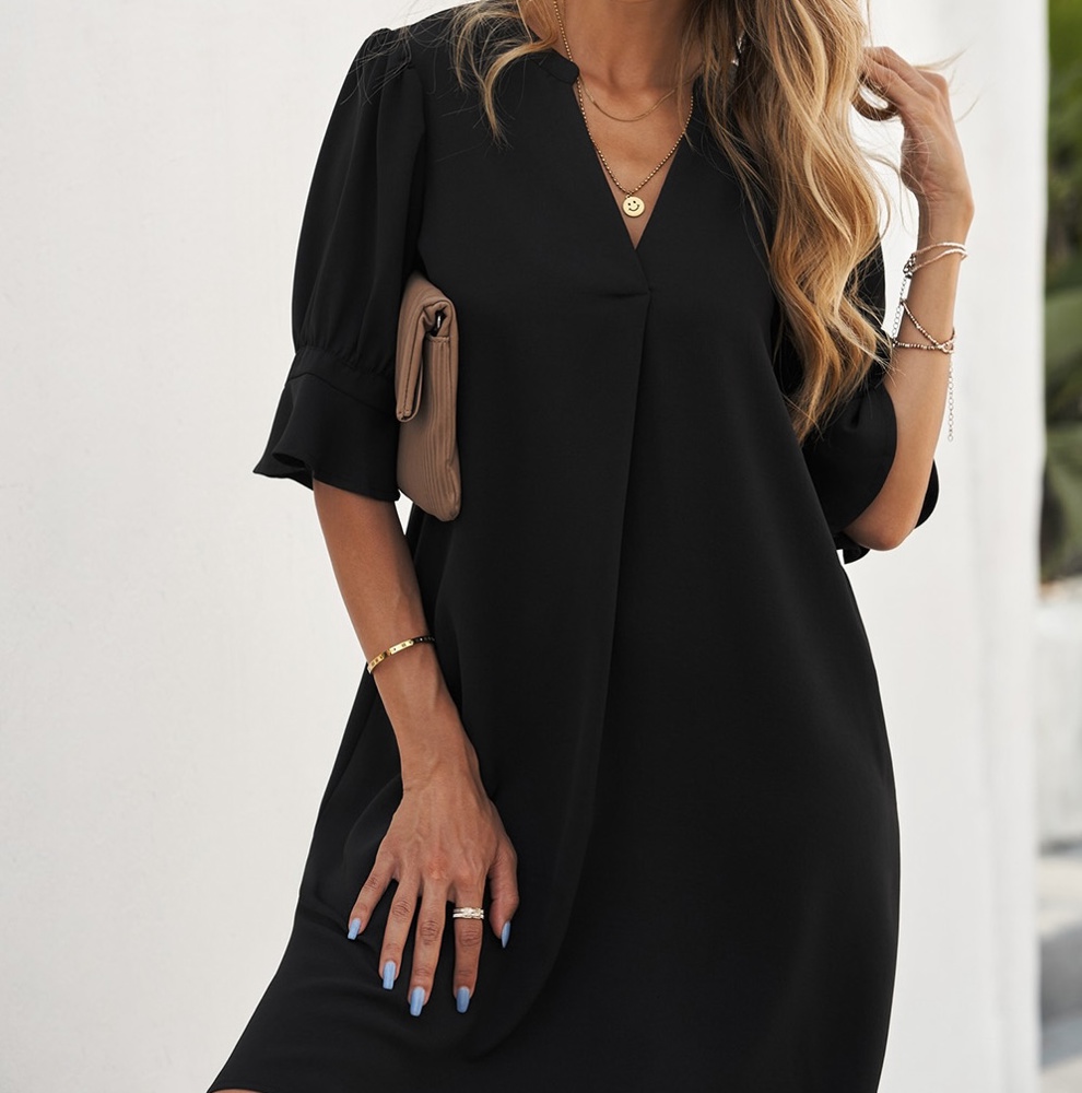 Ruffled Sleeve Shift Dress