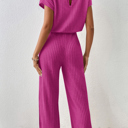  Short Sleeve Wide Leg Ribbed Jumpsuit Loungewear | S-XXL