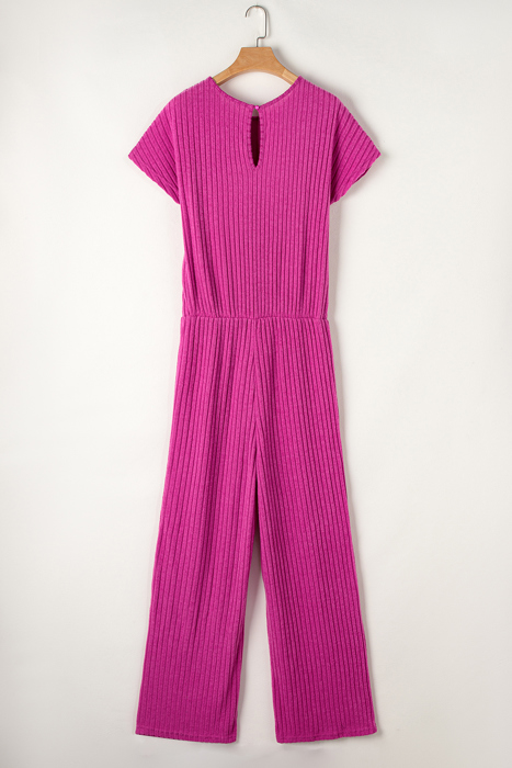 Short Sleeve Wide Leg Ribbed Jumpsuit Loungewear | S-XXL