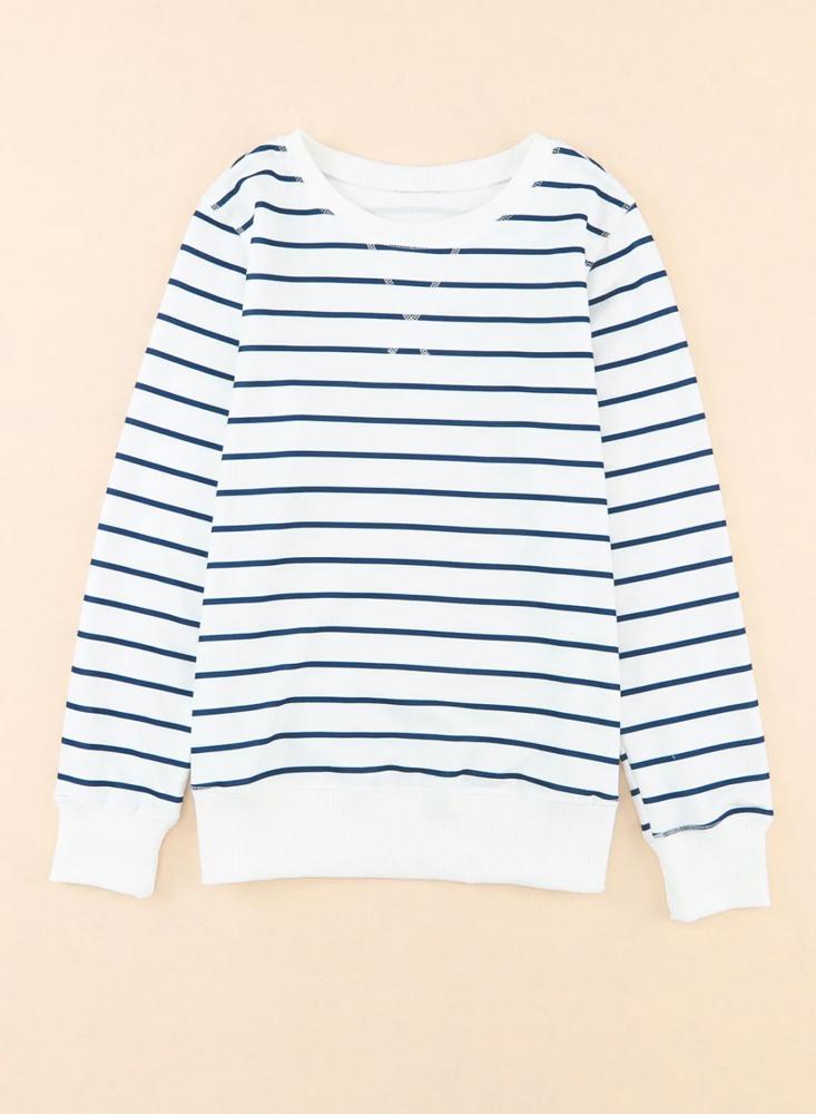 Striped Ribbed Trim Long Sleeve Top