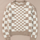  Checkered Drop Shoulder Round Neck Sweater