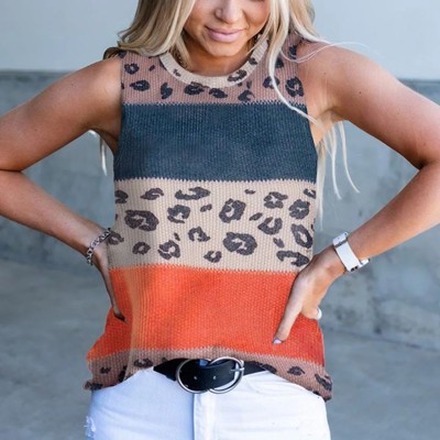 Color Block Animal Print Knit Tank Top