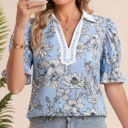  Flora Stripe Polo Blouse | S-XL