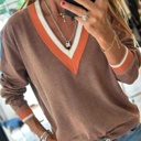  MY DREAM LIFE | Contrast Striped Trim V Neck Varsity Light Sweater | S-XL