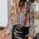  Vibrant Floral Tie V-Neck Blouse