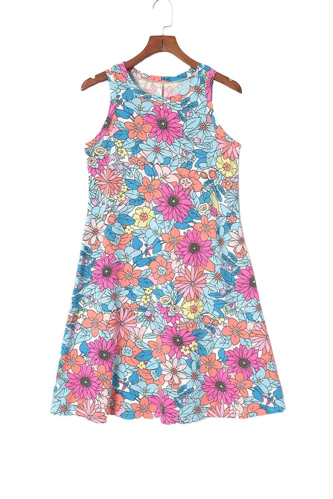 Colorful Sleeveless Floral Mini Dress