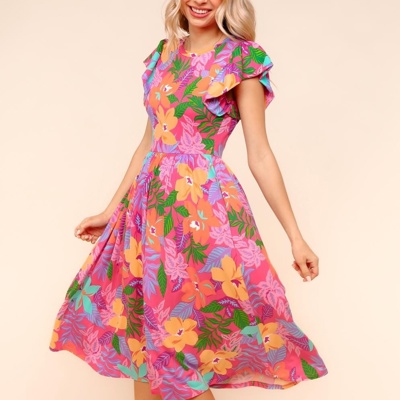 Ruffle Bloom Midi Dress With Pockets | S-3X
