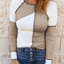Small White / Tan Seaming Trim Rib Knit Top | S-2XL
