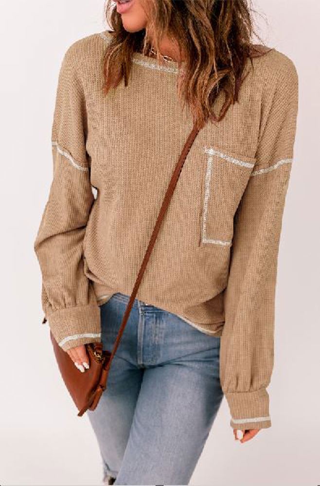 Contrast Stitching Trim Pullover | Free Shipping