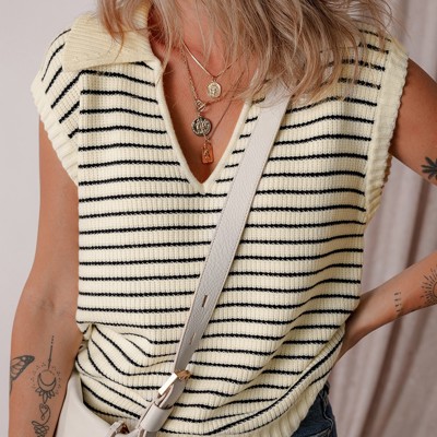 V-Neck Stripe Sweater Vest | S-XL