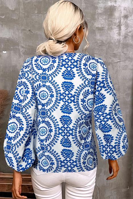 Bohemian Vine Print Puff Sleeve Blouse | S-XL