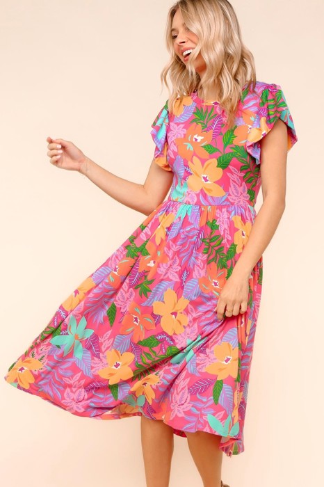 Ruffle Bloom Midi Dress With Pockets | S-3X